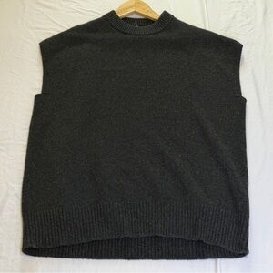 Theory Charcoal Gray Wool Blend Sweater Vest Crew Neck Side Pockets Size S